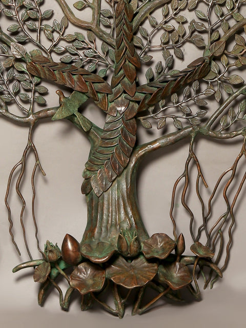 52"  Large Brass Tree of Life with Perched Birds | Wall Hanging