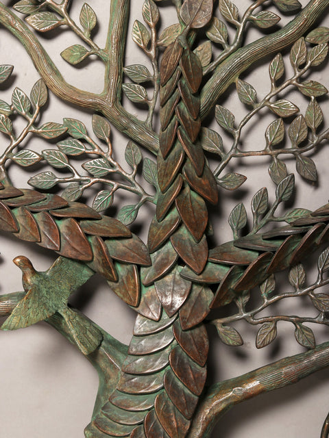52"  Large Brass Tree of Life with Perched Birds | Wall Hanging