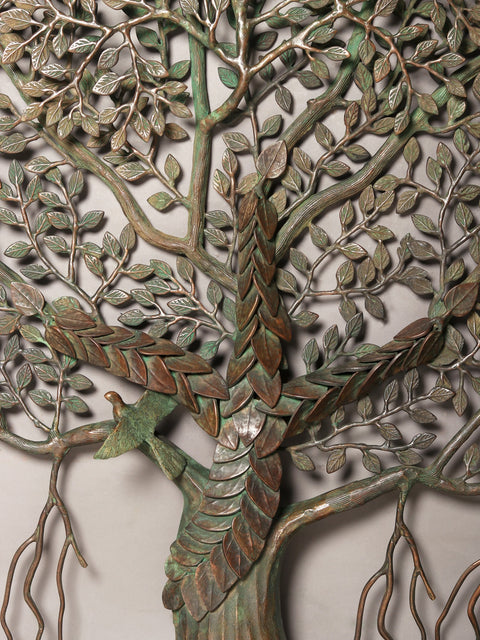 52"  Large Brass Tree of Life with Perched Birds | Wall Hanging