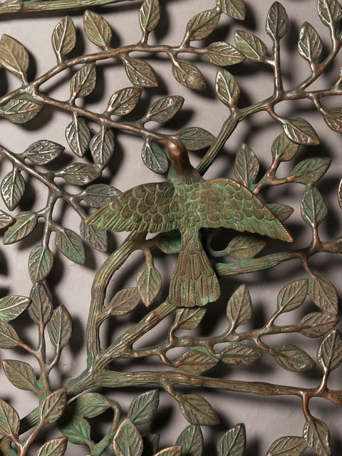 52"  Large Brass Tree of Life with Perched Birds | Wall Hanging