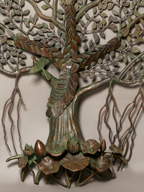 52"  Large Brass Tree of Life with Perched Birds | Wall Hanging