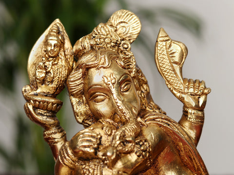 6" Brass Lord Ganesha with Shivalinga