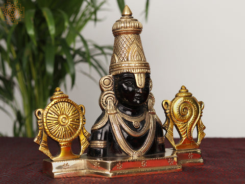 10" Brass Tirupati Balaji Bust with Chakra & Conch