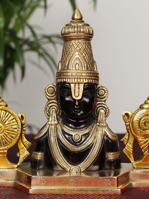 10" Brass Tirupati Balaji Bust with Chakra & Conch