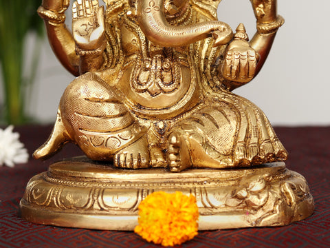 7" Brass Sitting Four Armed Lord Ganesha