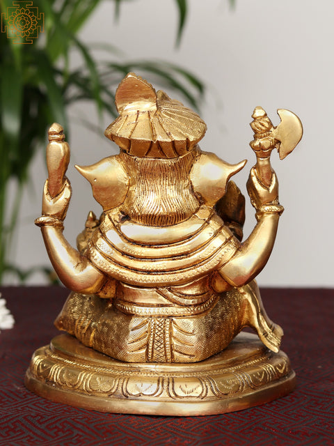 7" Brass Sitting Four Armed Lord Ganesha