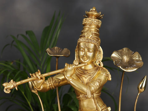 24" Brass Lord Krishna Playing Flute
