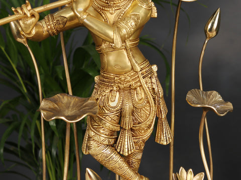 24" Brass Lord Krishna Playing Flute