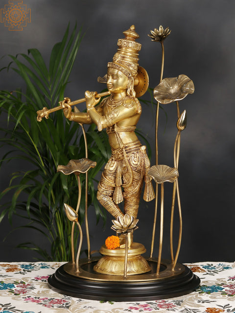 24" Brass Lord Krishna Playing Flute