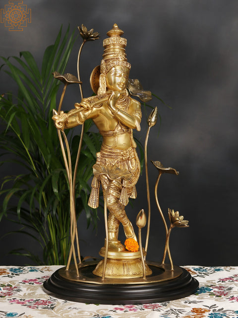 24" Brass Lord Krishna Playing Flute