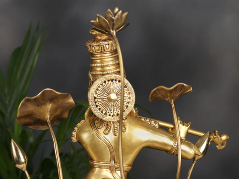 24" Brass Lord Krishna Playing Flute