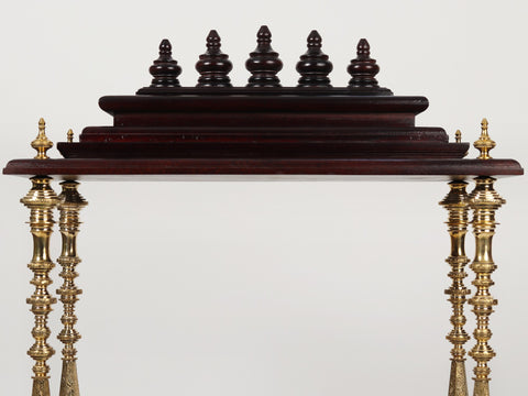 40" Large Wood & Brass Puja Temple with Double Drawer