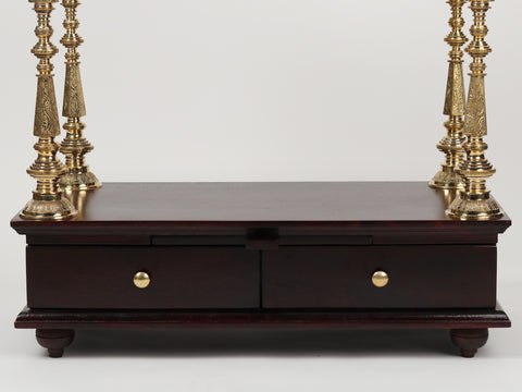 40" Large Wood & Brass Puja Temple with Double Drawer