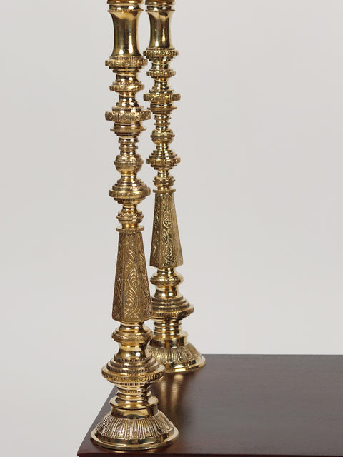 40" Large Wood & Brass Puja Temple with Double Drawer