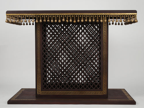 36" Wooden Chowki Pedestal with Ghungroos and Brass Work