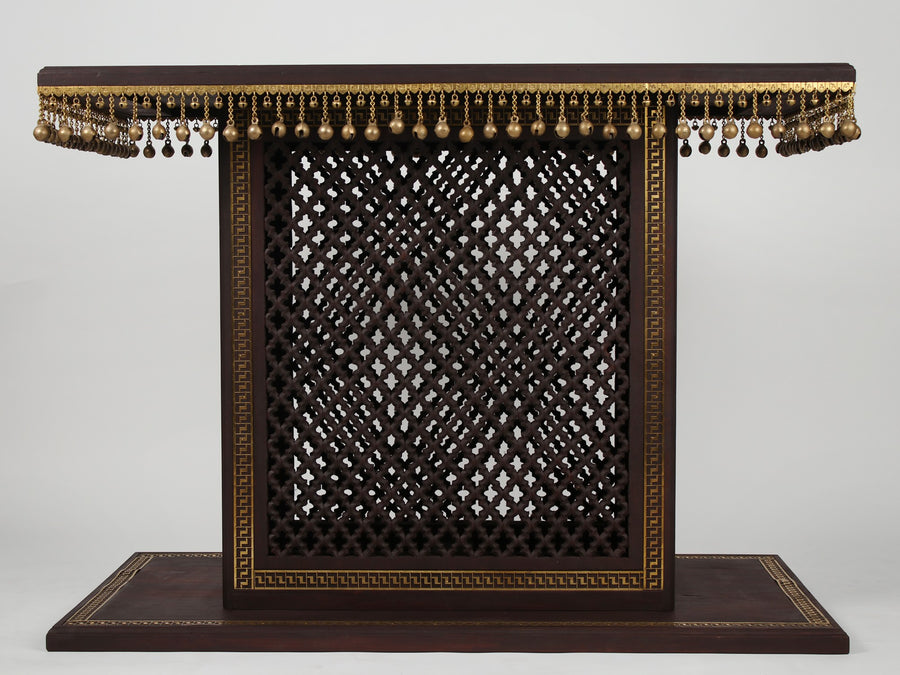 36" Wooden Chowki Pedestal with Ghungroos and Brass Work