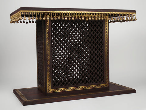 36" Wooden Large Designer Chowki (Pedestal) with Dangling Ghungroos & Brass Work
