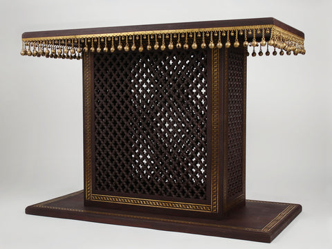36" Wooden Large Designer Chowki (Pedestal) with Dangling Ghungroos & Brass Work