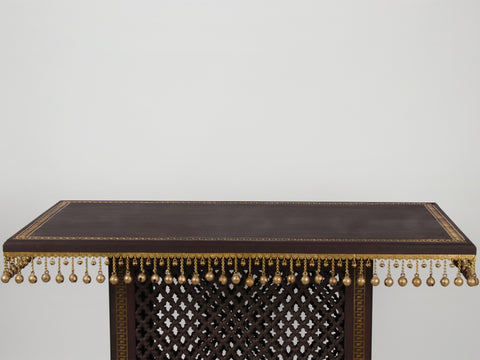 36" Wooden Large Designer Chowki (Pedestal) with Dangling Ghungroos & Brass Work
