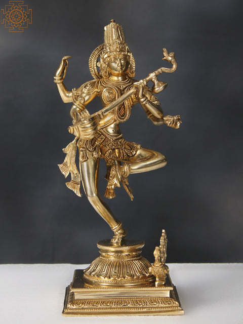 14" Brass Superfine Dancing Goddess Saraswati Sculpture