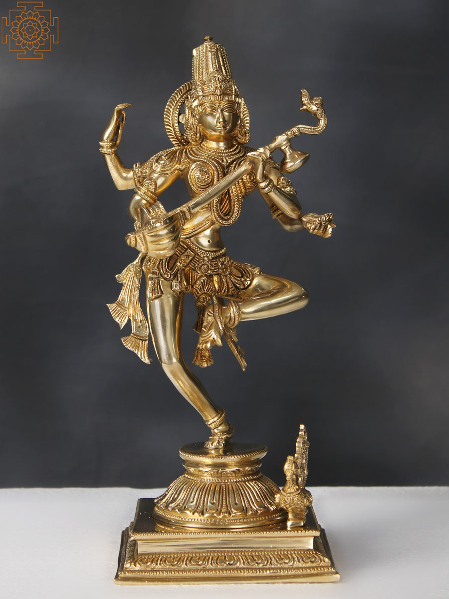 14" Brass Dancing Goddess Saraswati Handmade Statue