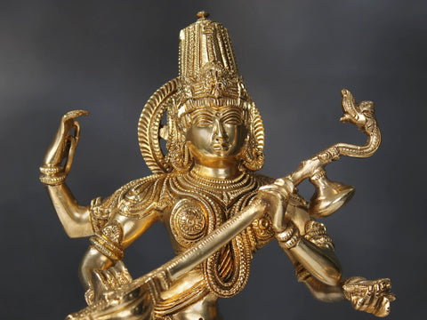 14" Brass Superfine Dancing Goddess Saraswati Sculpture