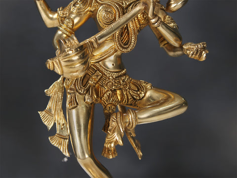14" Brass Superfine Dancing Goddess Saraswati Sculpture