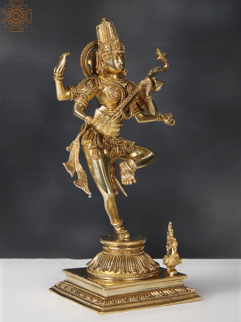 14" Brass Superfine Dancing Goddess Saraswati Sculpture