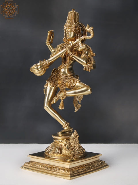 14" Brass Superfine Dancing Goddess Saraswati Sculpture
