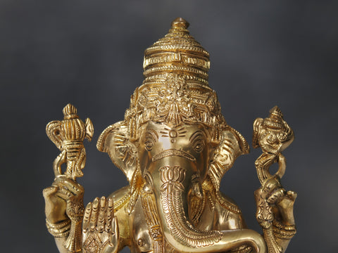 9" Brass Four Armed Sitting Lord Ganesha