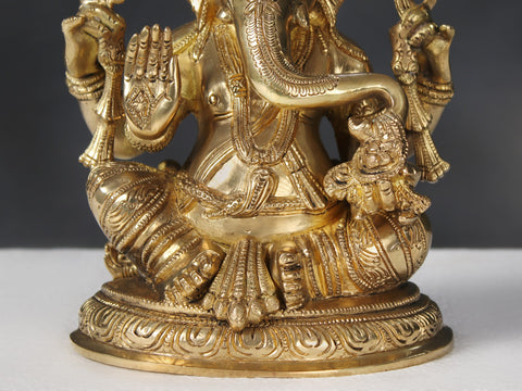 9" Brass Four Armed Sitting Lord Ganesha