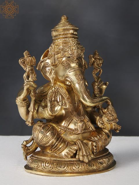 9" Brass Four Armed Sitting Lord Ganesha