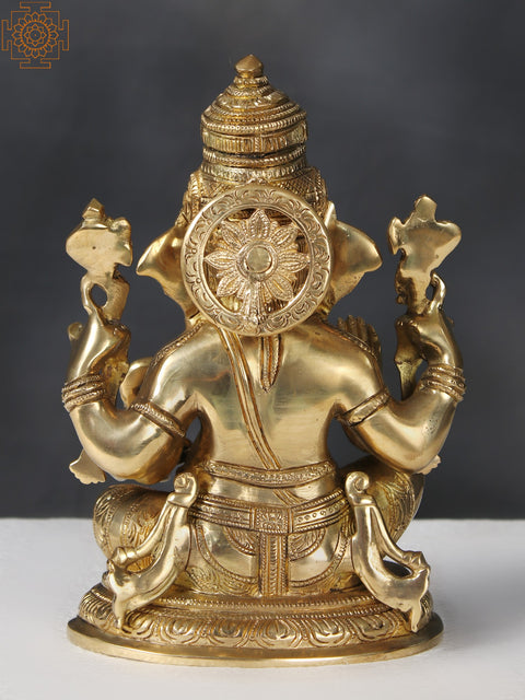 9" Brass Four Armed Sitting Lord Ganesha