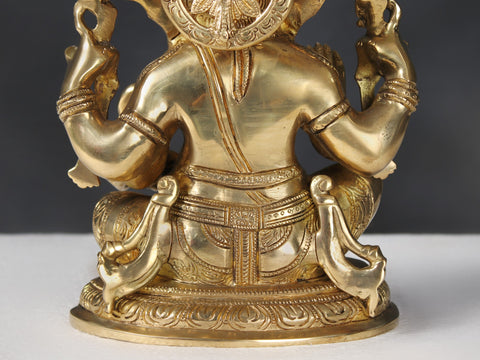 9" Brass Four Armed Sitting Lord Ganesha