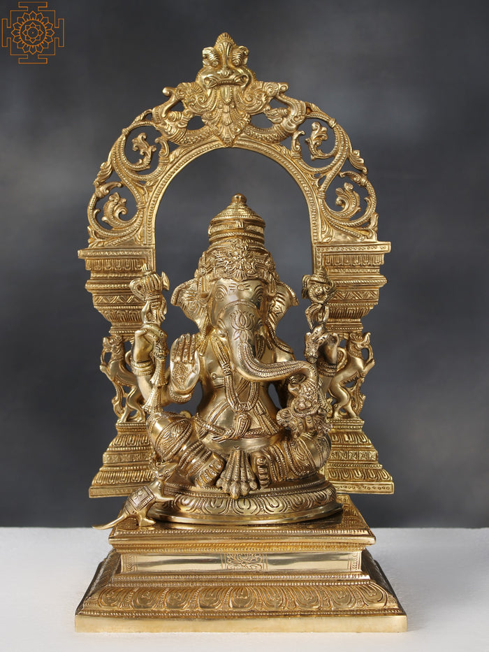 17" Brass Chaturbhuja Ganesha Seated Statue for Pooja