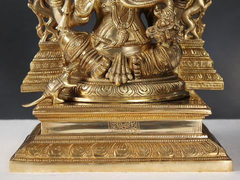 17" Brass Chaturbhuja Lord Ganesha Seated on Throne