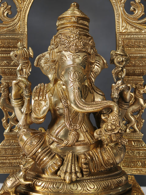 17" Brass Chaturbhuja Lord Ganesha Seated on Throne