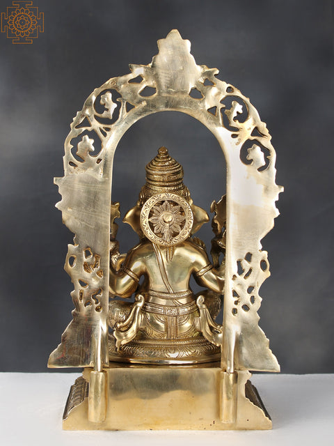 17" Brass Chaturbhuja Lord Ganesha Seated on Throne