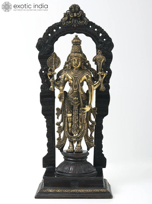 17" Brass Standing Lord Vishnu with Kirtimukha Throne Idol