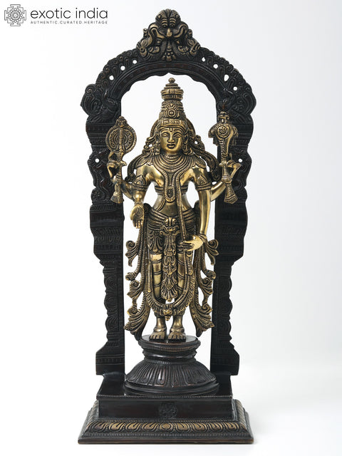17" Brass Standing Lord Vishnu with Kirtimukha Throne