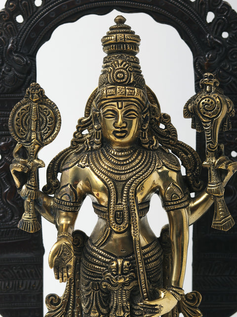 17" Brass Standing Lord Vishnu with Kirtimukha Throne