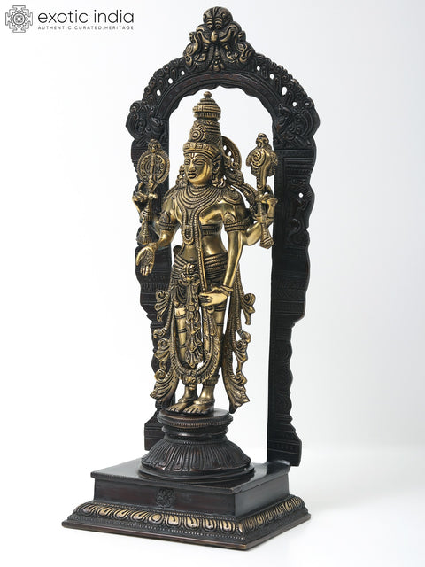 17" Brass Standing Lord Vishnu with Kirtimukha Throne