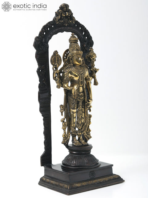 17" Brass Standing Lord Vishnu with Kirtimukha Throne