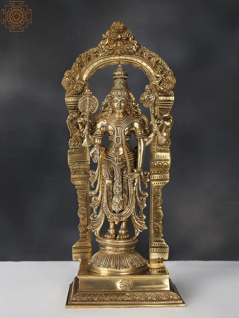 17" Brass Standing Lord Vishnu with Kirtimukha Throne