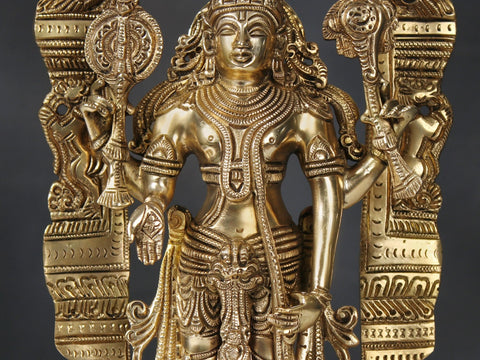 17" Brass Standing Lord Vishnu with Kirtimukha Throne