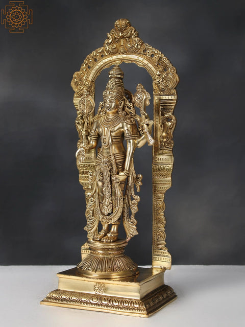 17" Brass Standing Lord Vishnu with Kirtimukha Throne