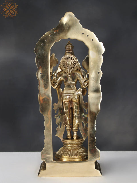 17" Brass Standing Lord Vishnu with Kirtimukha Throne