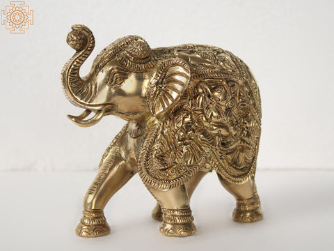 5" Brass Elephant with Lord Ganesha Design
