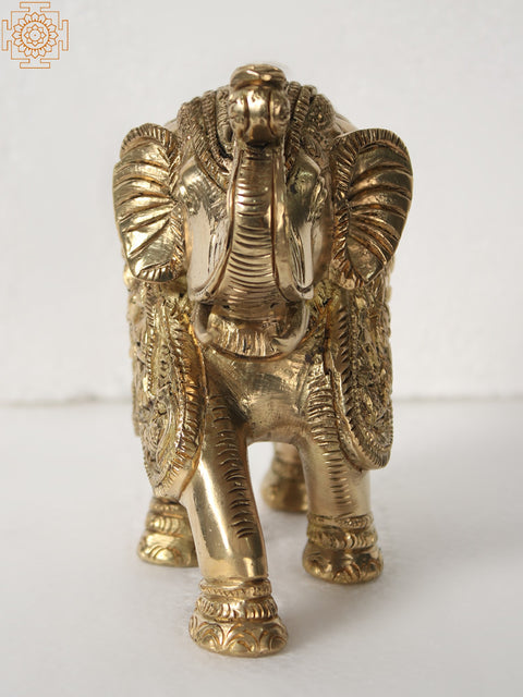 5" Brass Elephant with Lord Ganesha Design