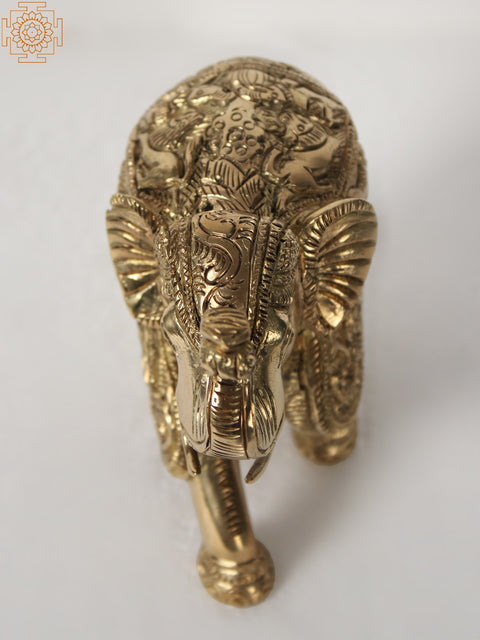 5" Brass Elephant with Lord Ganesha Design